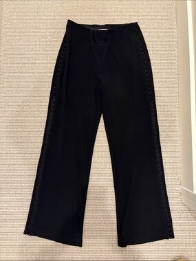 Joseph Ribkoff Black Wide-Leg Pants with Side Circle Trim